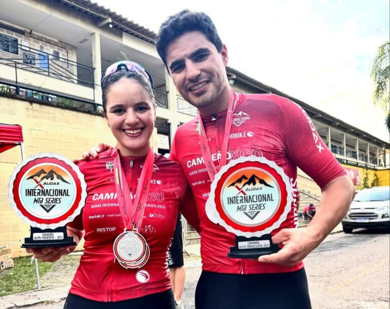 Luiza e Luiz Cocuzzi são os campeões do Internacional MTB Series 2025 (Foto: Reprodução / Instagram @luizacocuzzi