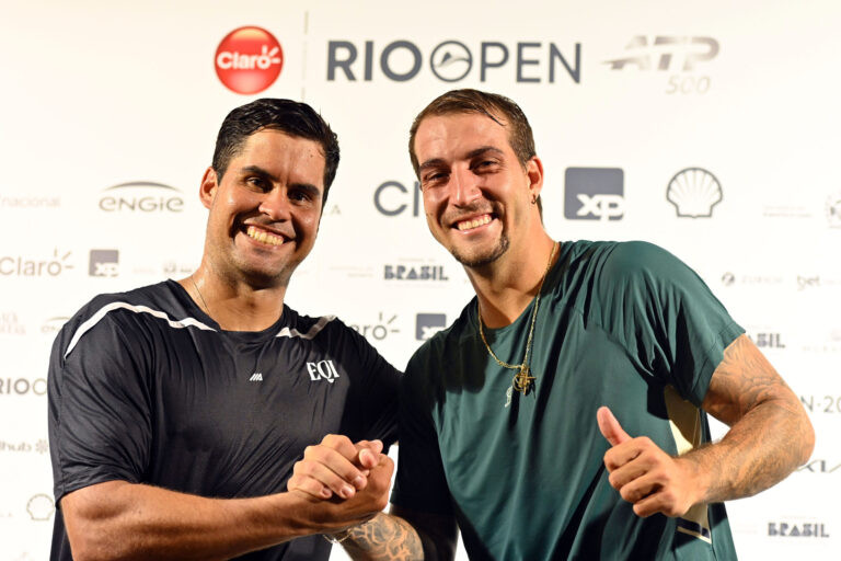 Felipe Meligeni e Marcelo Zormann na zona mista