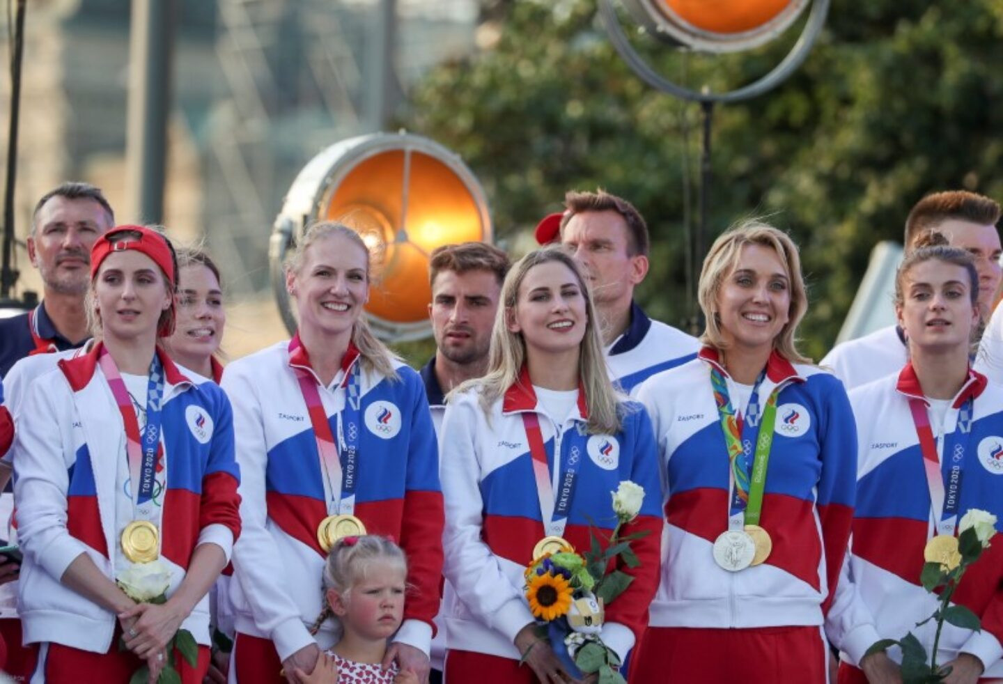 Welcoming ceremony for athletes of the Russian Olympic Committee in Moscow Athletes of the Russian Olympic Committee attend a welcoming ceremony after returning from the Tokyo 2020 Olympic Games on Red Square in Moscow, Russia August 9, 2021. REUTERS/Evgenia Novozhenina