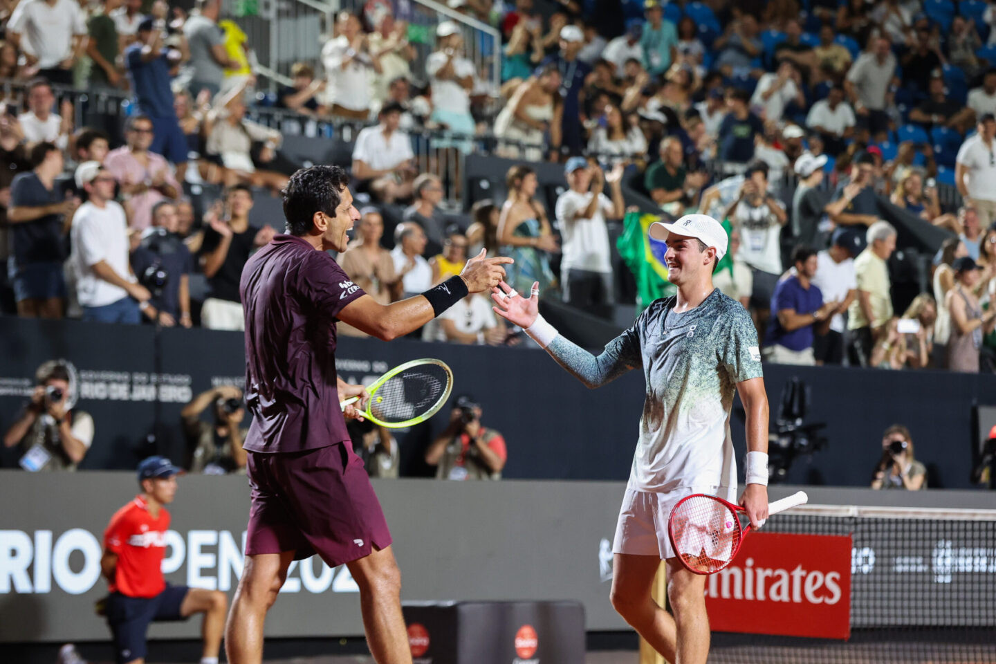João Fonseca e Marcelo Melo na Quadra Guga Kuerten do Rio Open 2026