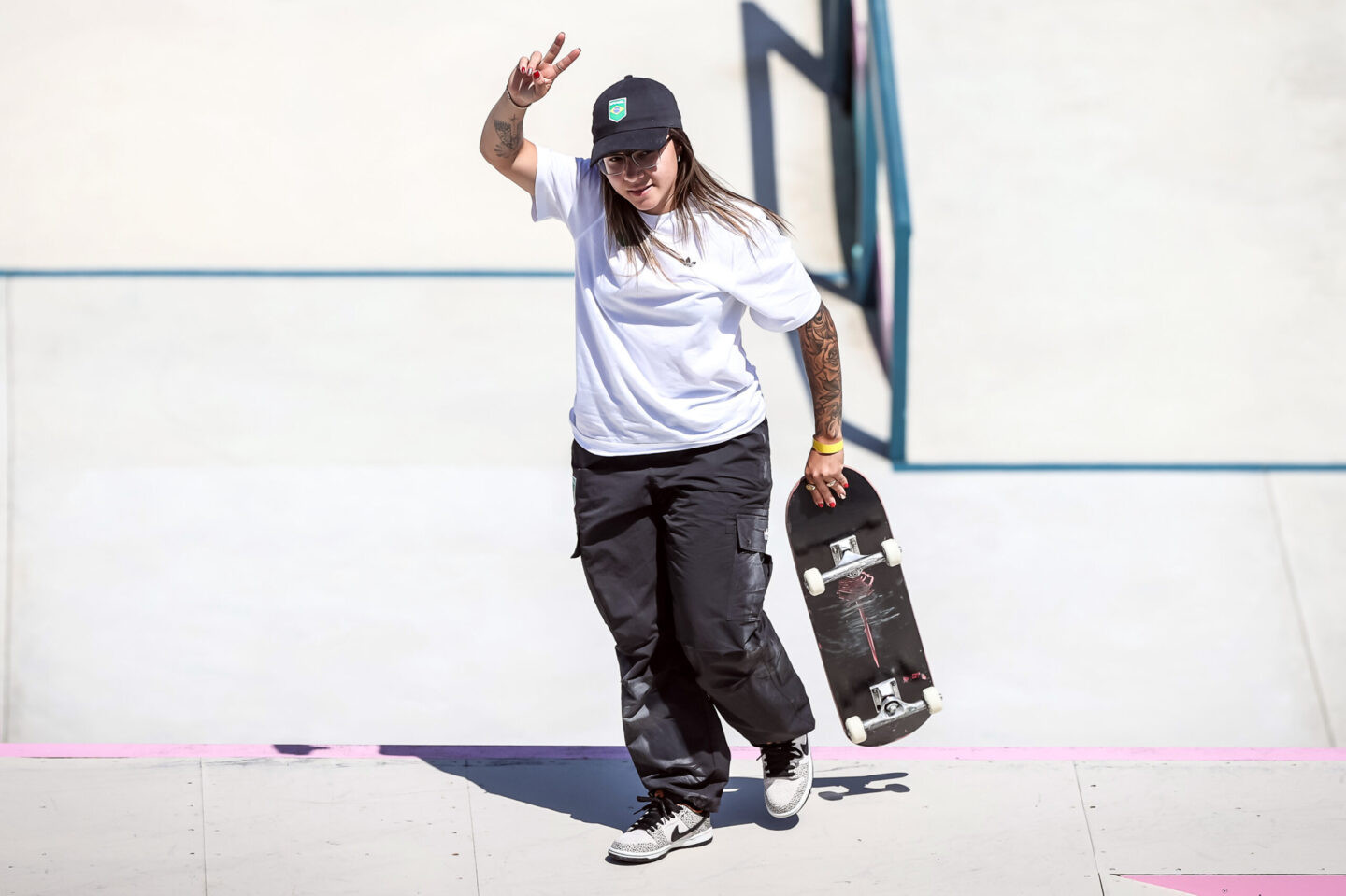 2024.07.28 - Jogos Olímpicos Paris 2024 - Skate street feminino - Na imagem a atleta Pâmela Rosa. - Foto: Gaspar Nóbrega/COB